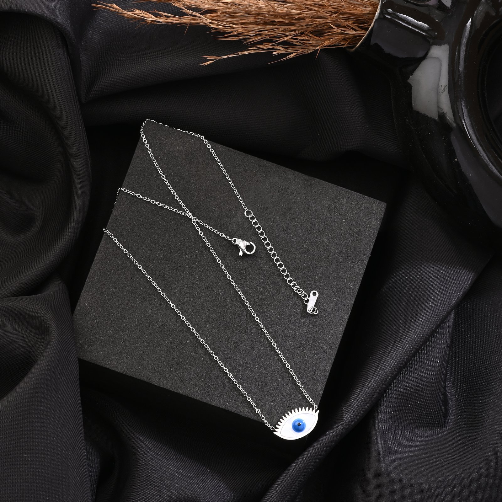 Jwelream Evil eye stainless silver pendant with chain
