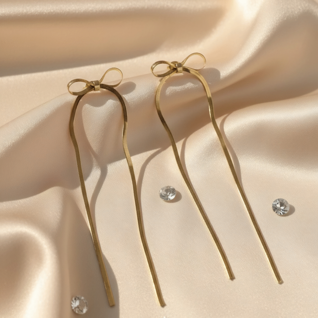 PVD Plating Bow Earrings