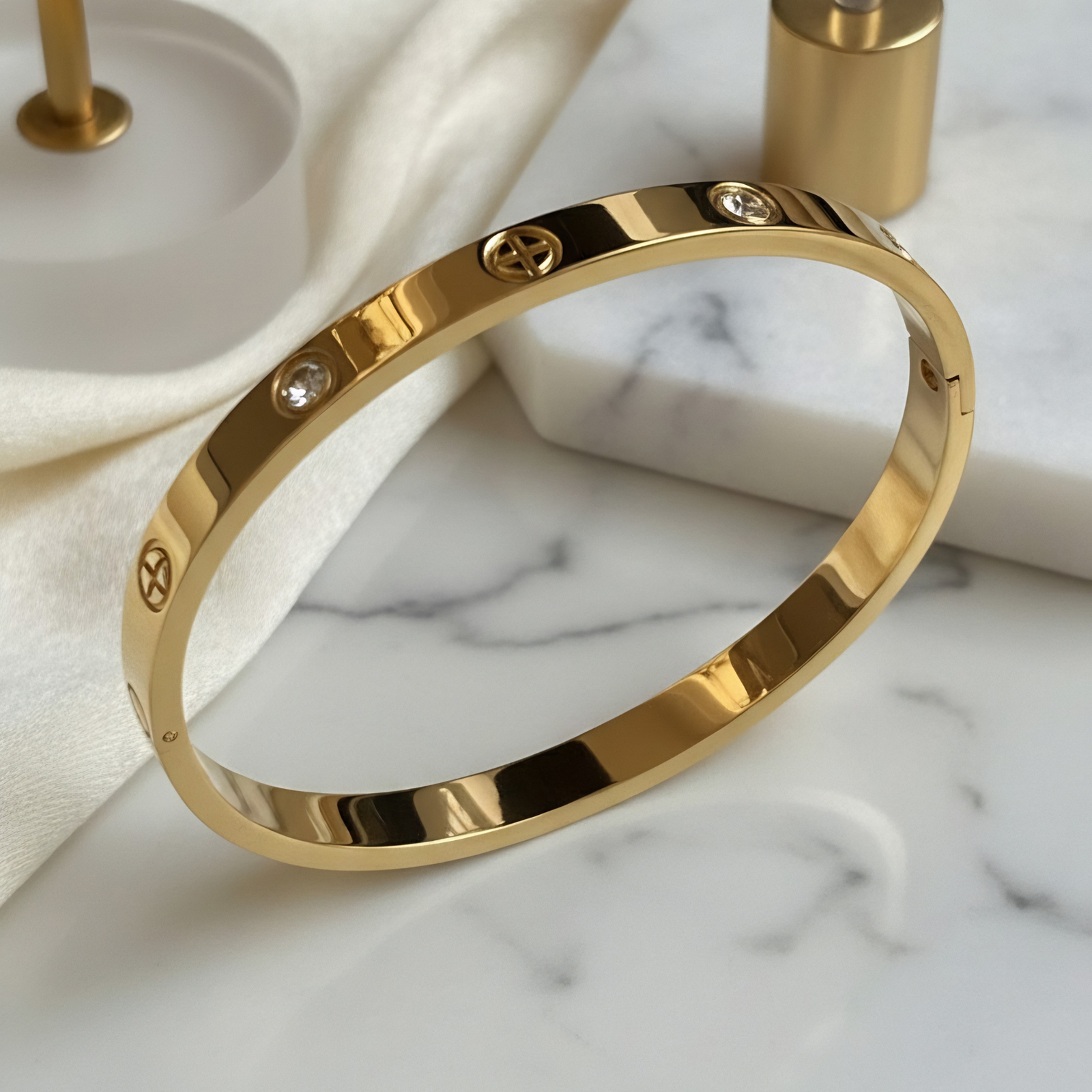 18K Gold Plated Cross Bangle with Rhinestones