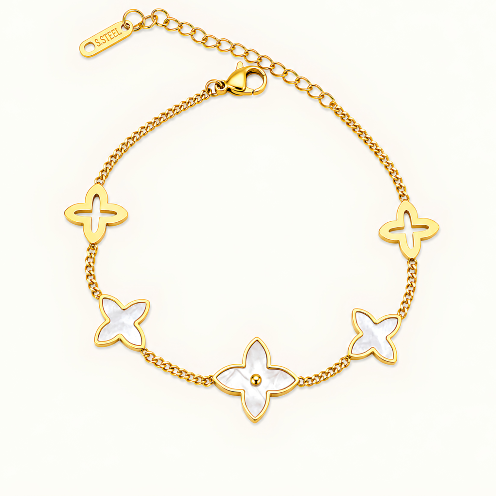 Minimalist 18k Gold Polished Four-Leaf Bracelet