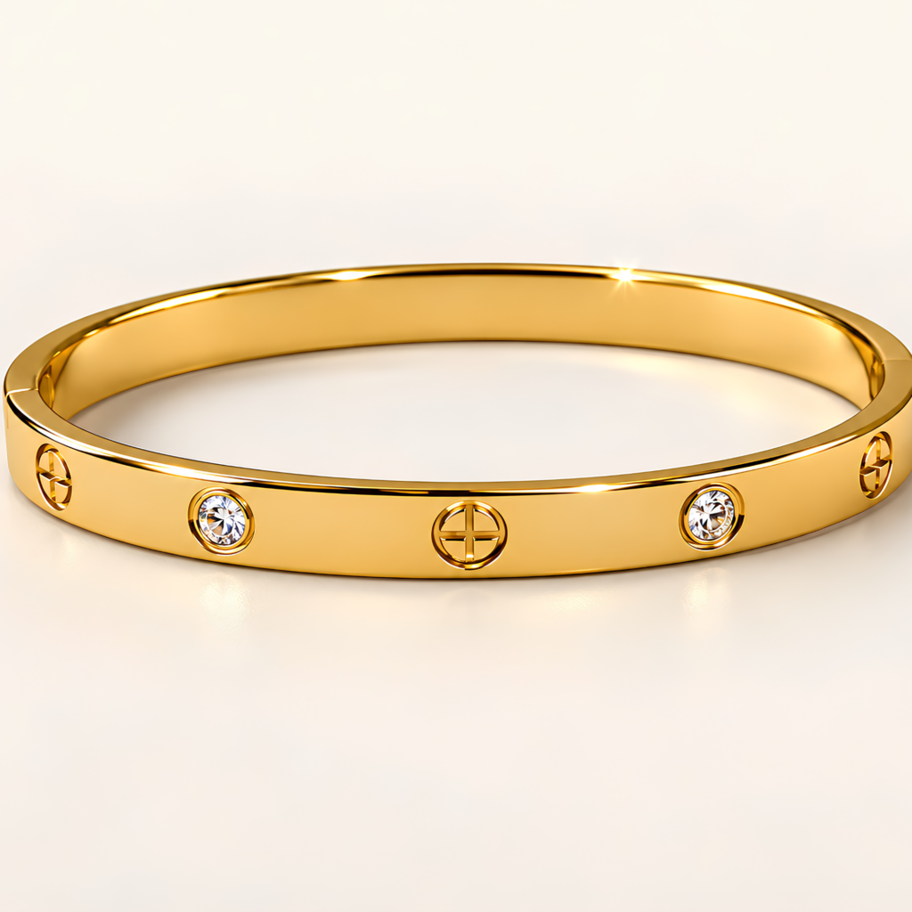 18K Gold Plated Cross Bangle with Rhinestones