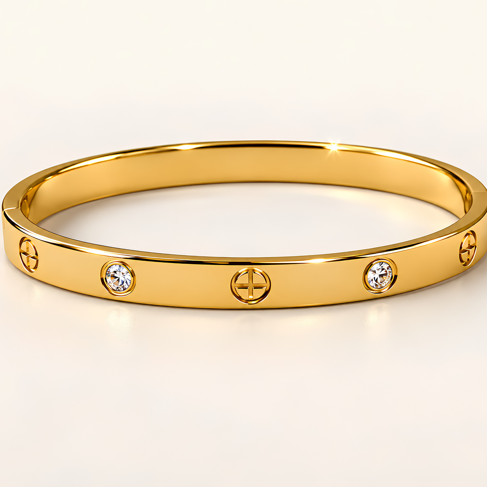 18K Gold Plated Cross Bangle with Rhinestones