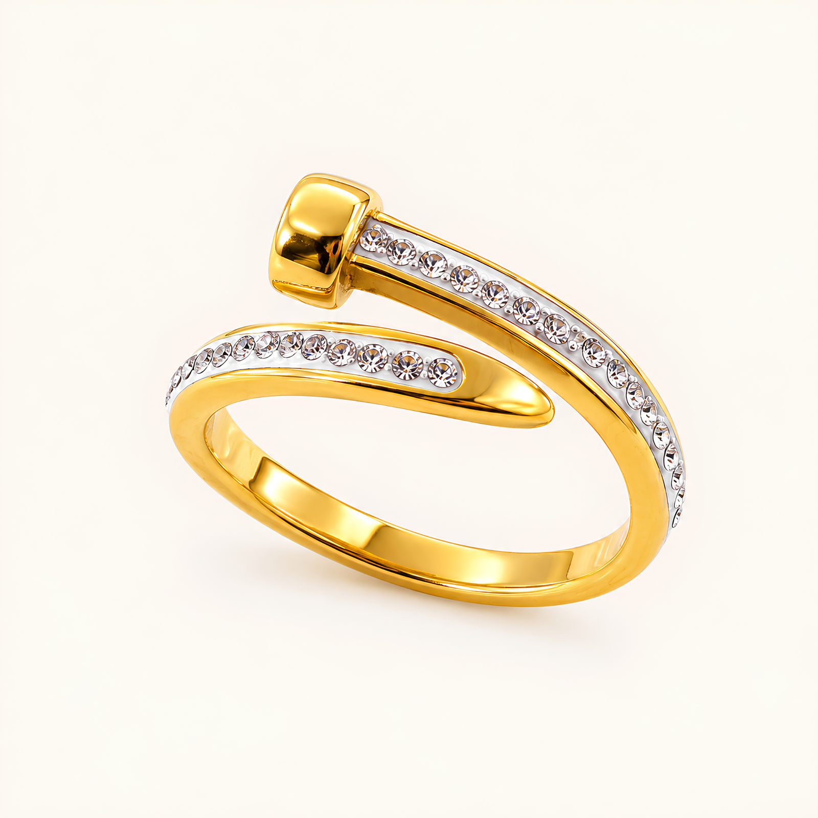 Gold Crystal Nail Wrap Statement Ring