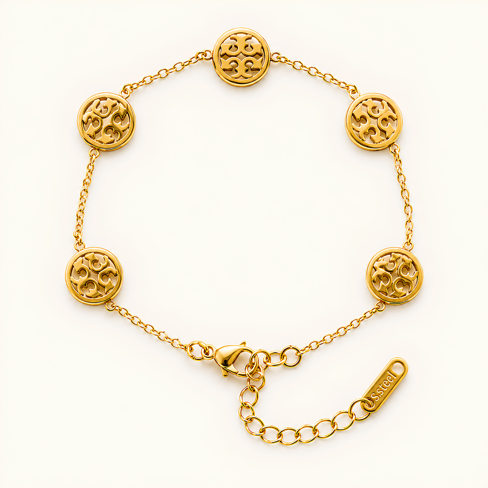 Multi-Motif Gold Chain Bracelet