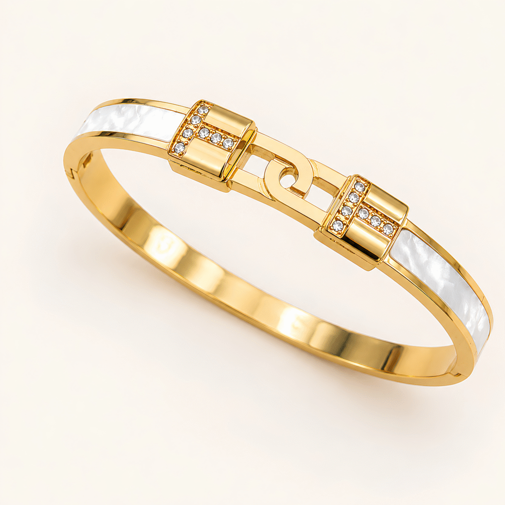 White Shell Crystal Gold Bangle