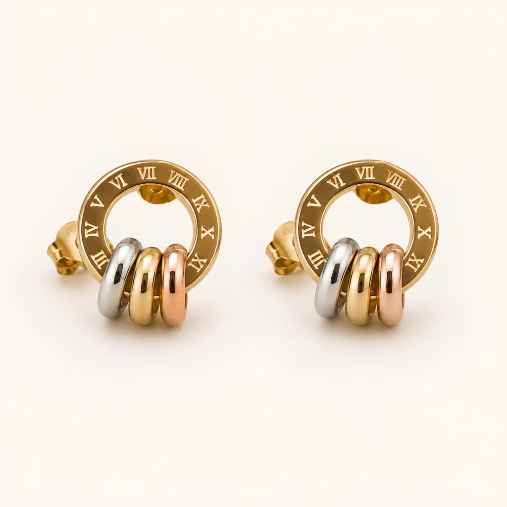 Tricolor Roman Numeral Hoop Studs