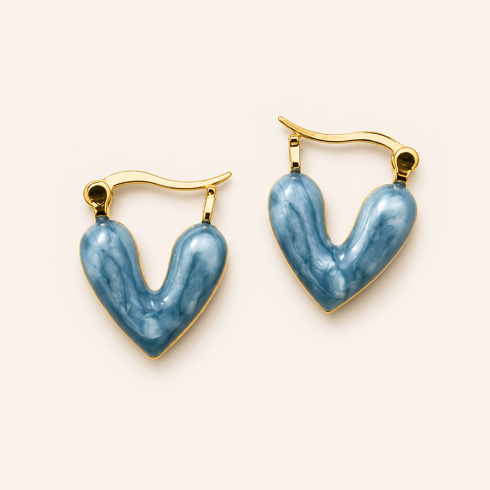 Blue Swirl Heart Hoop Earrings