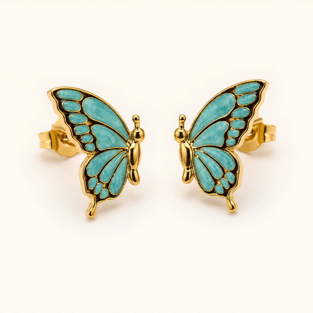 Turquoise Enamel Butterfly Stud Earrings
