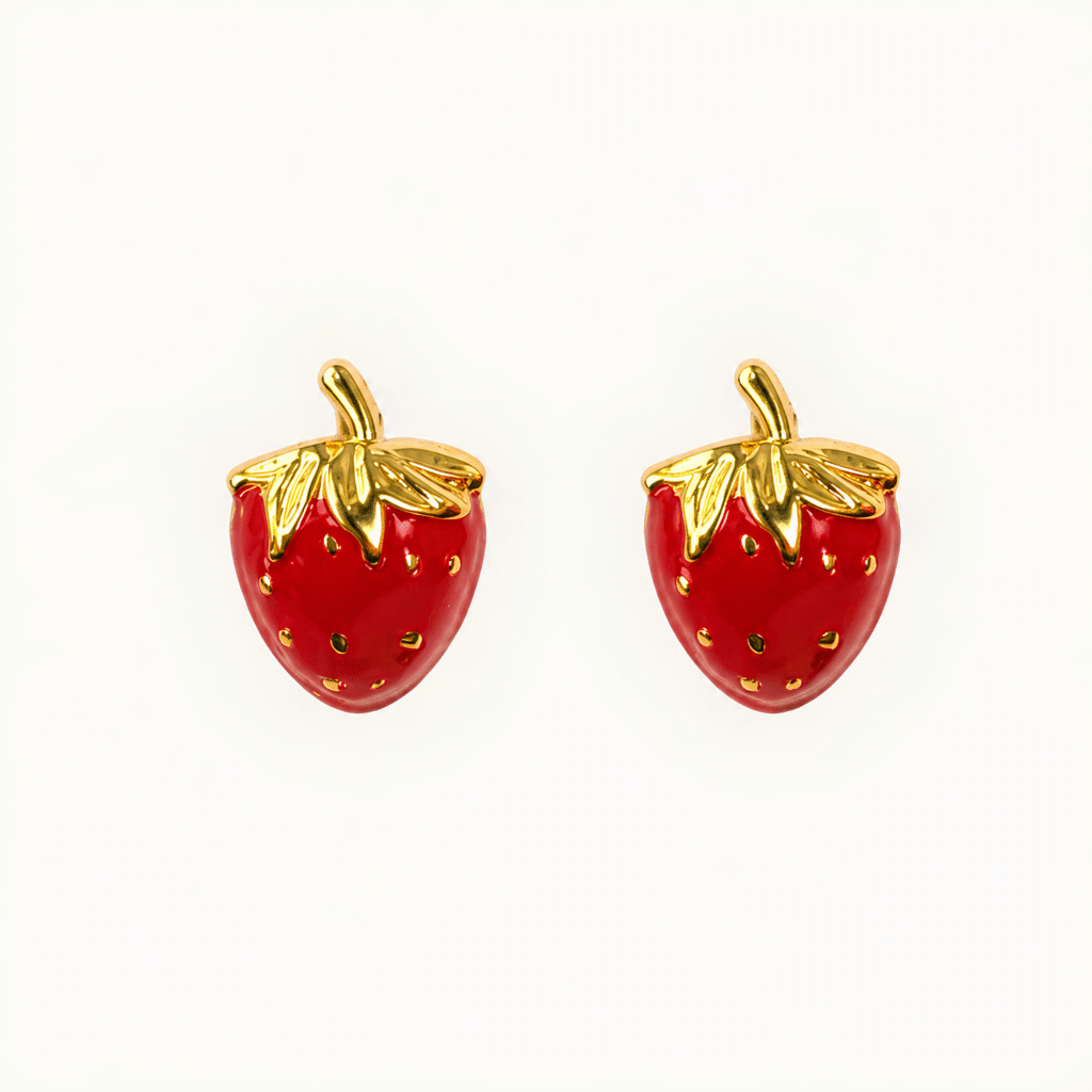 Red Enamel Strawberry Stud Earrings