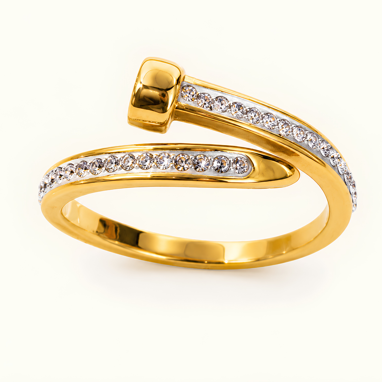 Gold Crystal Nail Wrap Statement Ring - Image 2