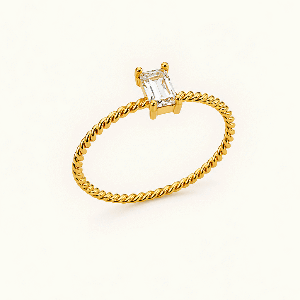 Emerald-Cut Twisted Band Ring