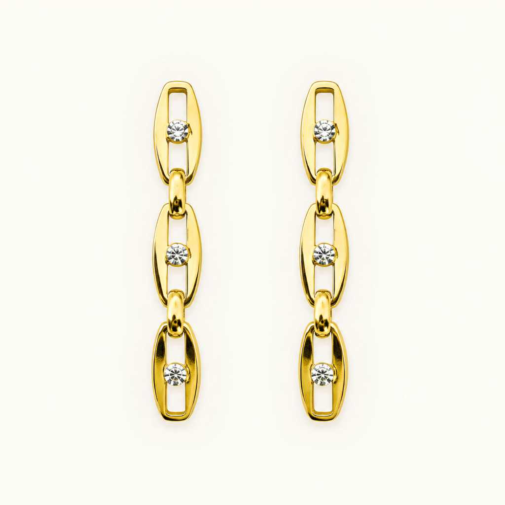 Chain Link Crystal Drop Earrings