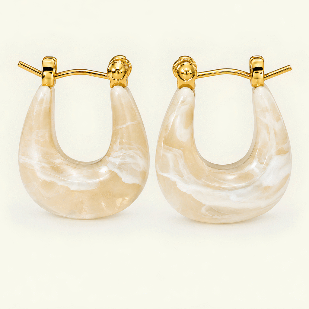 Chunky Marble Resin Huggie Hoop Earrings