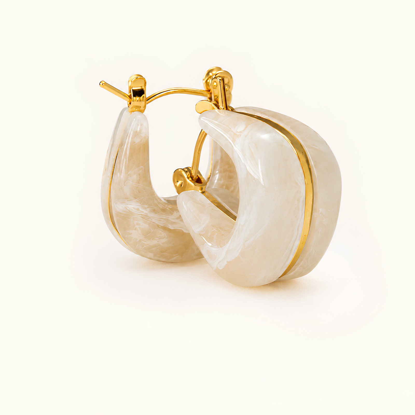 Chunky Marble Resin Huggie Hoop Earrings - Image 2