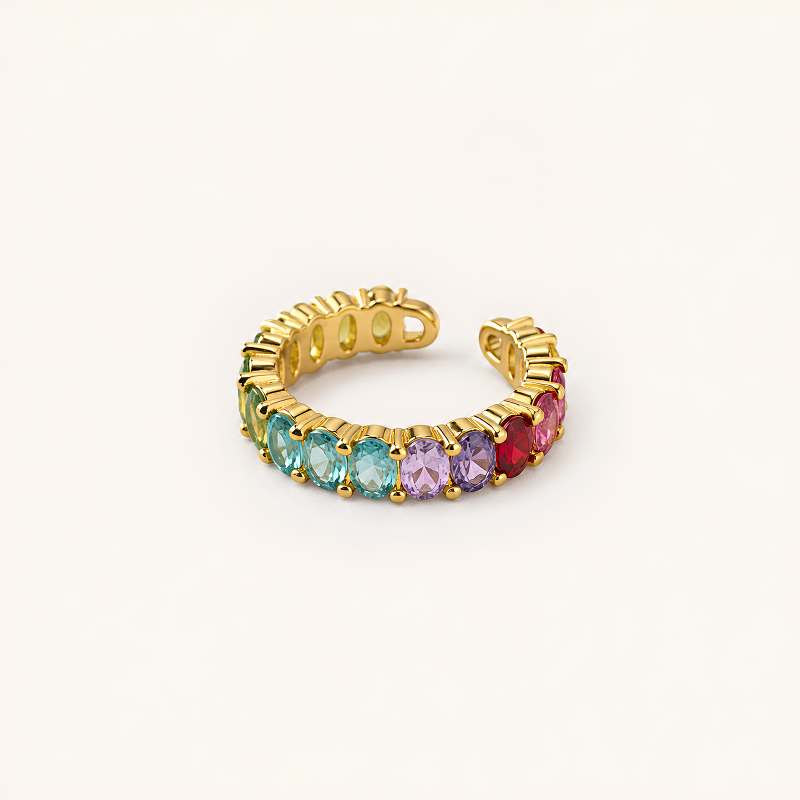 Multicolor Rainbow Gemstone Adjustable Gold Ring - Image 2