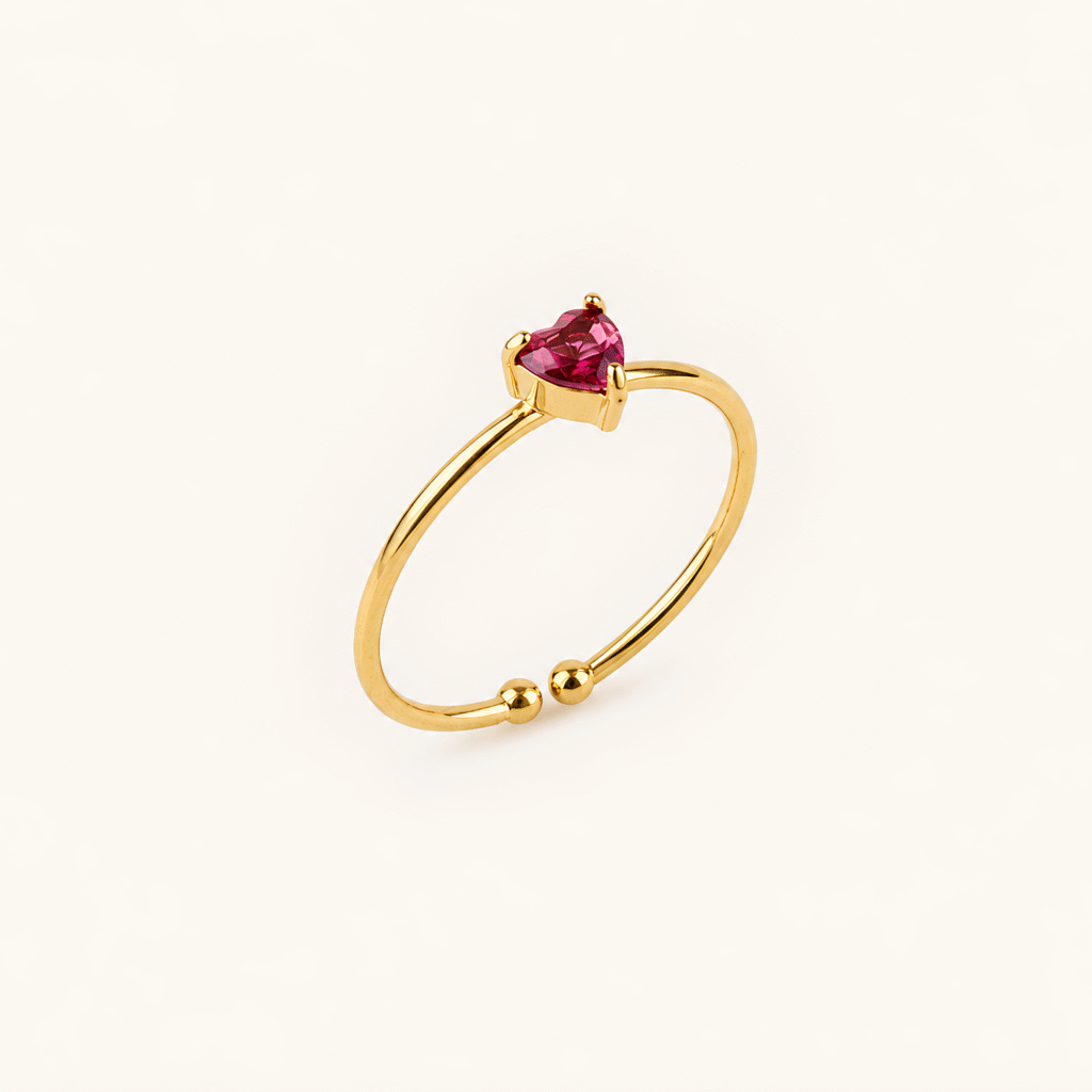 Gold Pink Heart Adjustable Ring