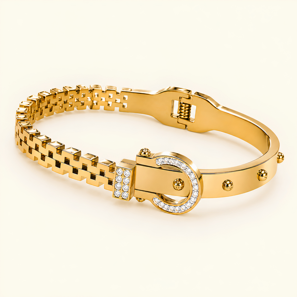 Gold Horseshoe Buckle Bangle