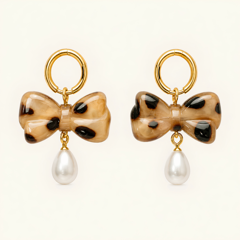 Tortoiseshell Resin Bow Drop Earrings