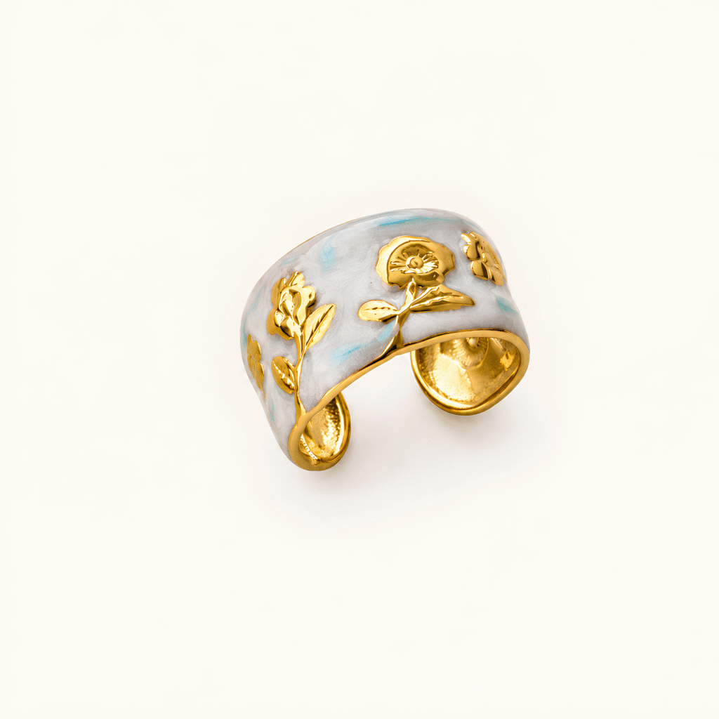 Adjustable Floral Wide Enamel Ring