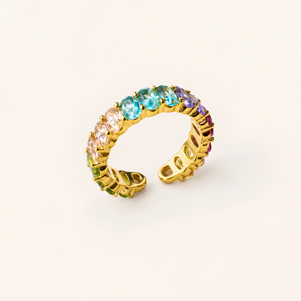 Multicolor Rainbow Gemstone Adjustable Gold Ring