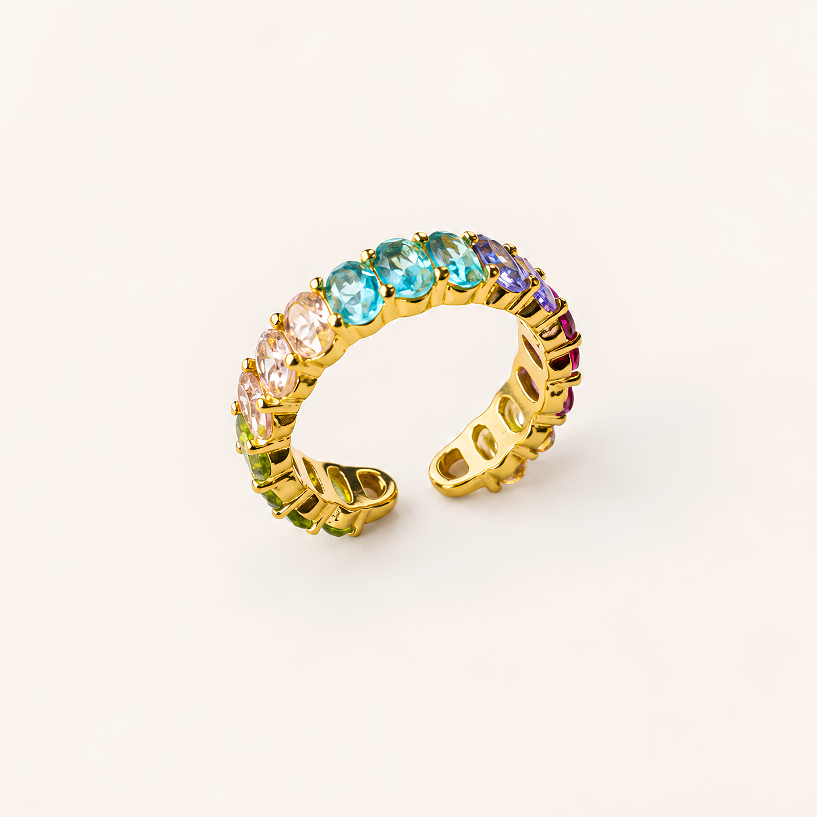 Multicolor Rainbow Gemstone Adjustable Gold Ring