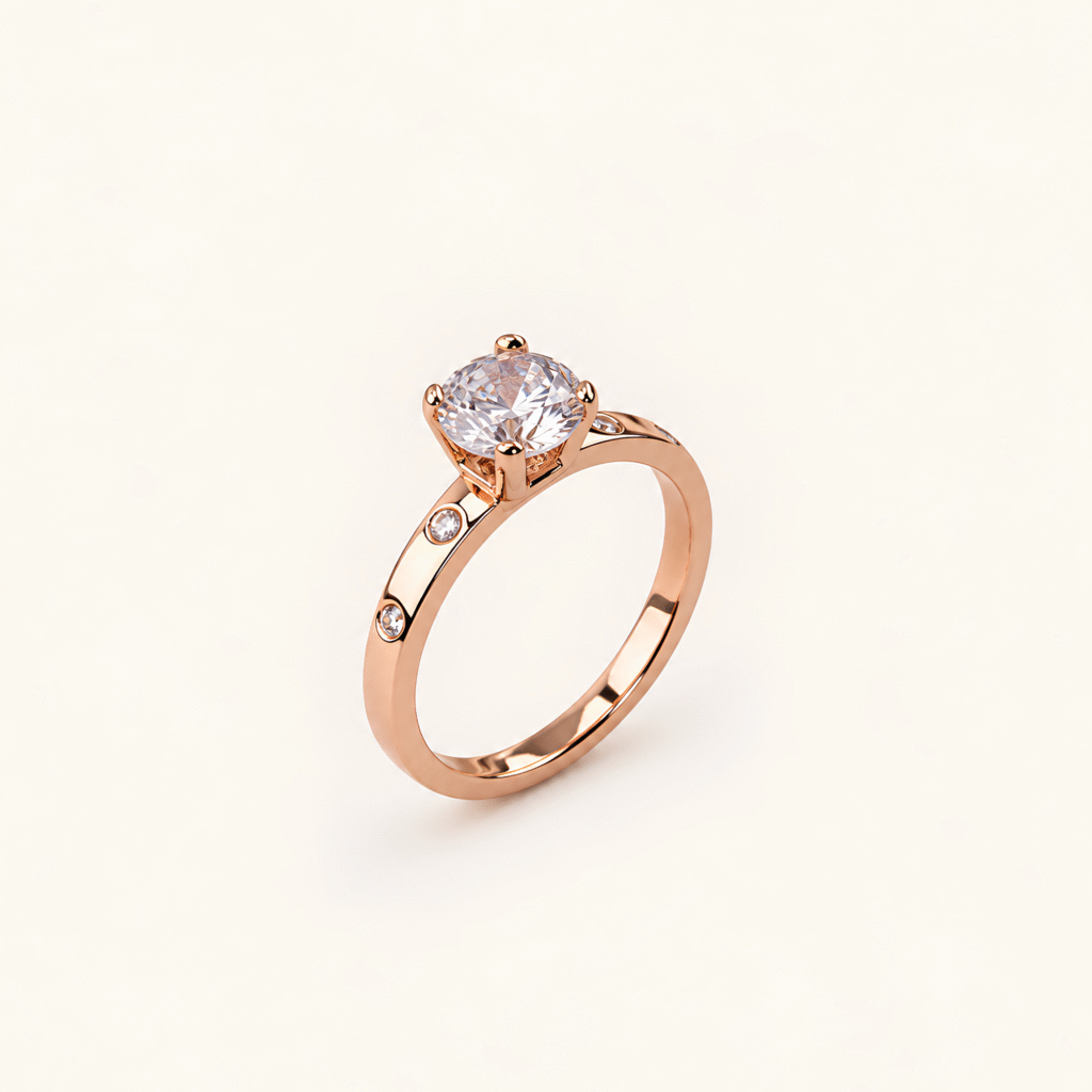 Rose Gold Solitaire Crystal Engagement Ring