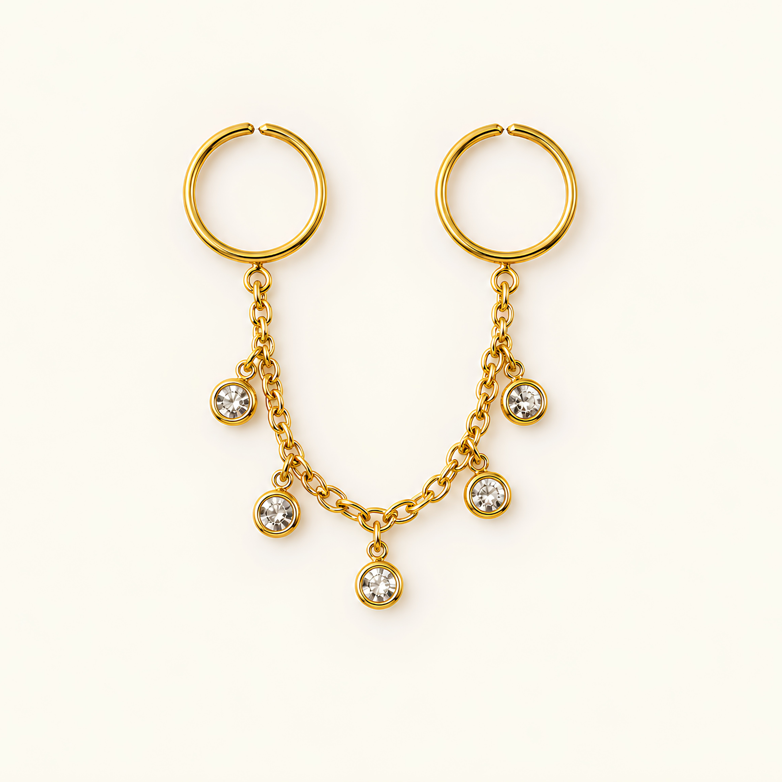 Gold Double-Finger Chain Charm Adjustable Ring
