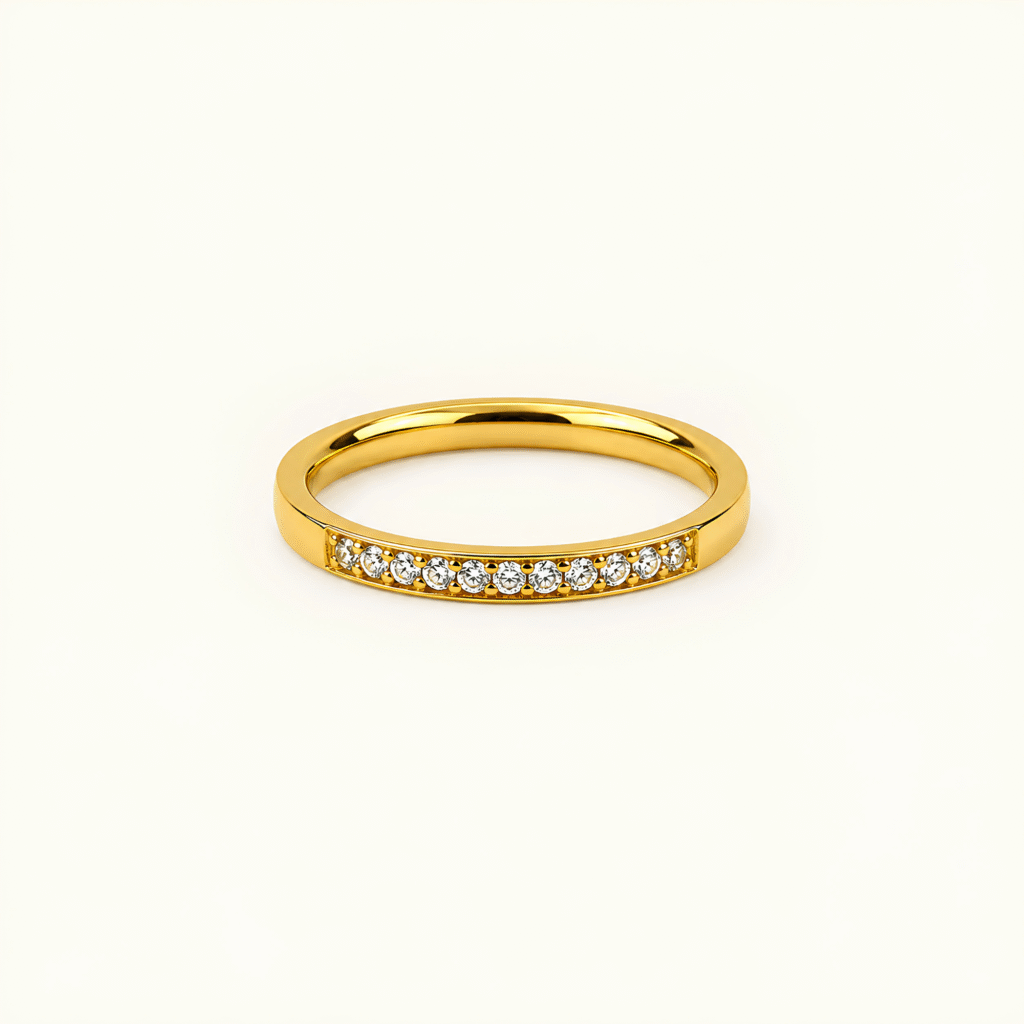 High Polish Gold Crystal Band Ring
