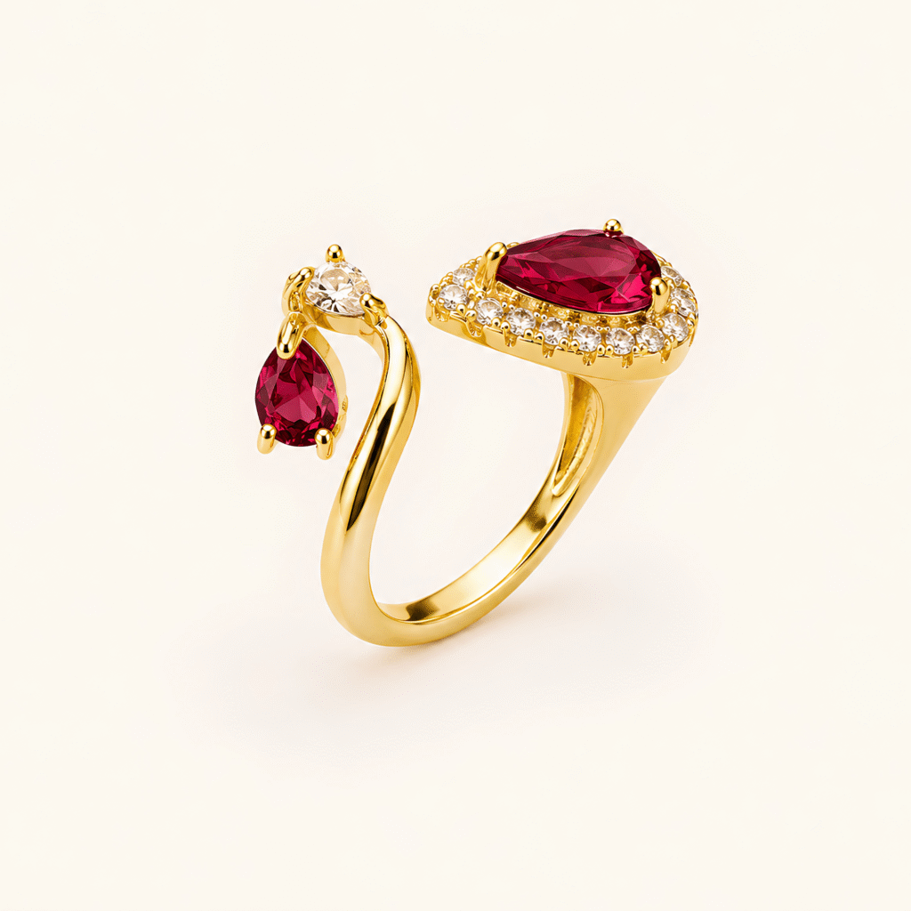Luxury Ruby Red Crystal Open Cuff Ring