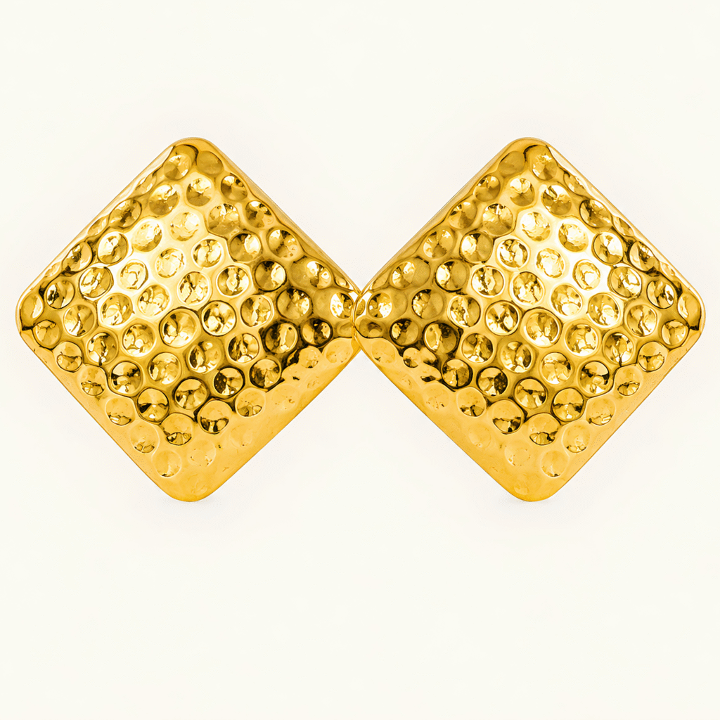 Hammered Diamond-Shape Gold Stud Earrings